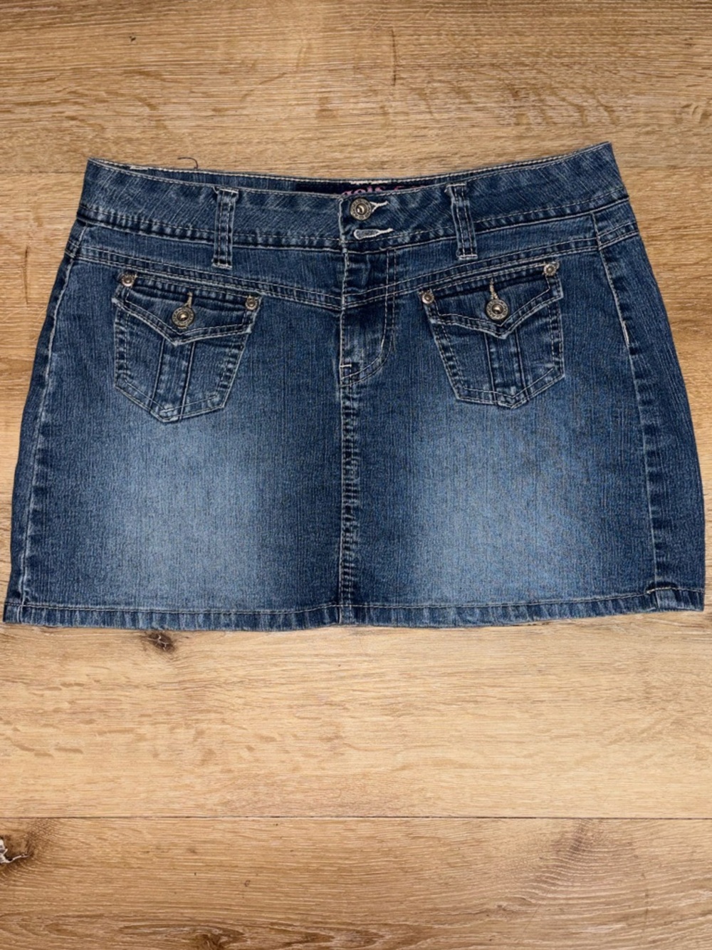 Vintage Y2K Angels Jeans Low Rise Denim Mini Skirt Cargo Flap Pockets Size 5 - Picture 2 of 9